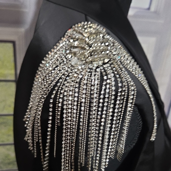 AKIRA Black Sleeveless Blazer with Silver Fringe - Picture 6 of 8